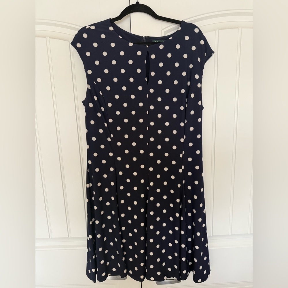 Lauren Ralph Lauren Navy and White Polka Dot Dress